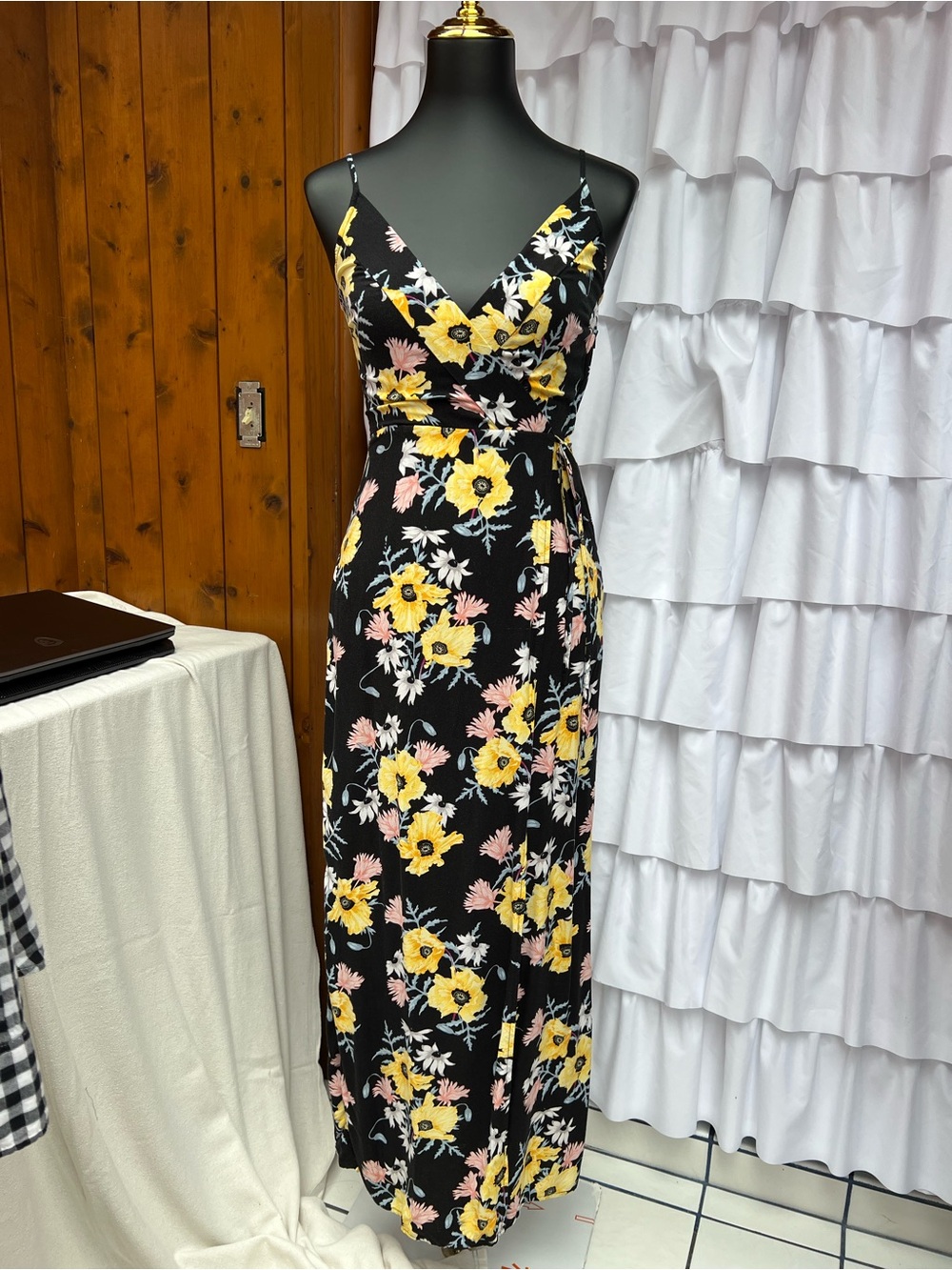 H&M Black Maxi Dress with Yellow & Pink Floral Print
